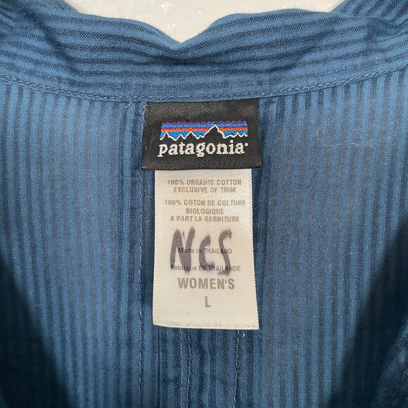 Patagonia Women L Blue Stripe Amaia Tunic Blouse Long Sleeve Lightweight V Neck - Picture 5 of 8